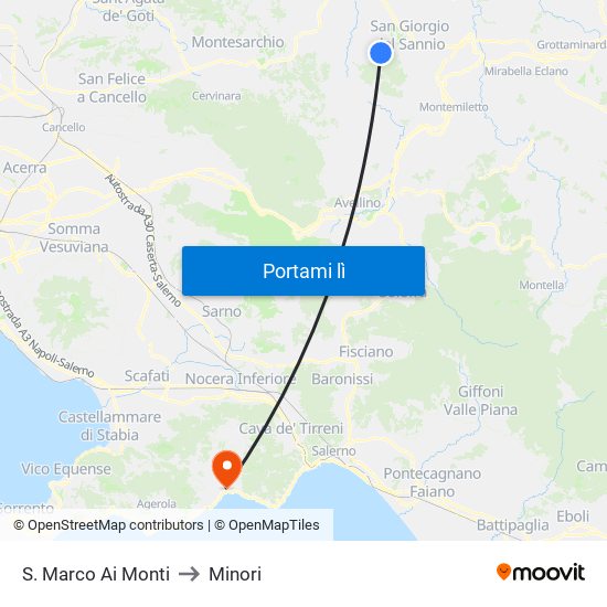 S. Marco Ai Monti to Minori map