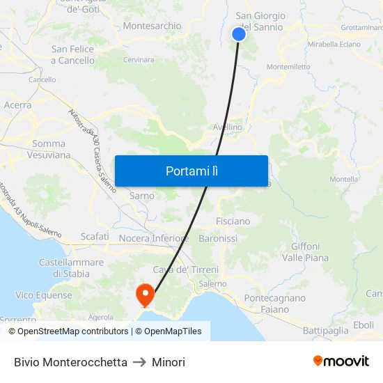 Bivio Monterocchetta to Minori map