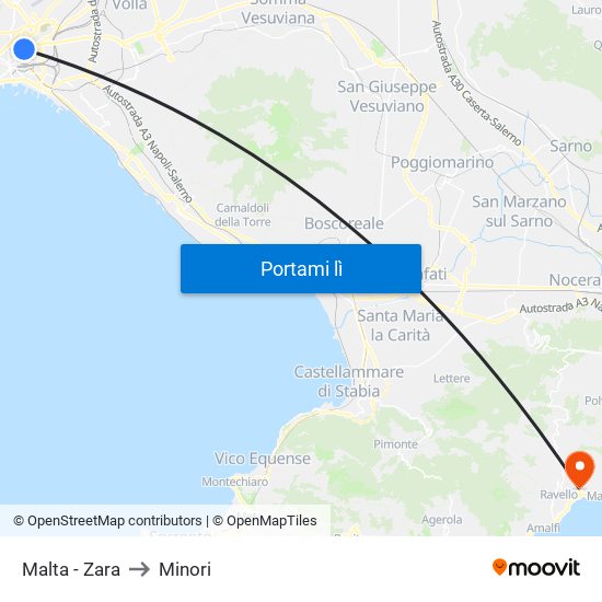 Malta - Zara to Minori map