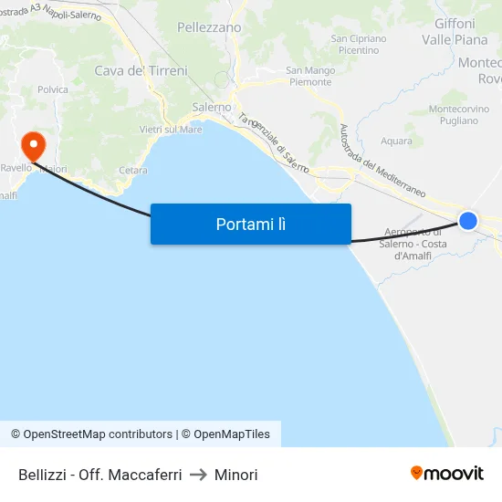 Bellizzi - Off. Maccaferri to Minori map