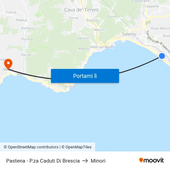 Pastena - P.za Caduti Di Brescia to Minori map