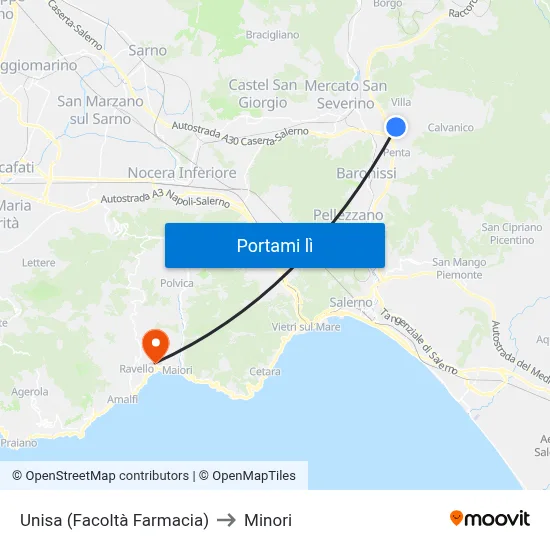 Unisa (Facoltà Farmacia) to Minori map