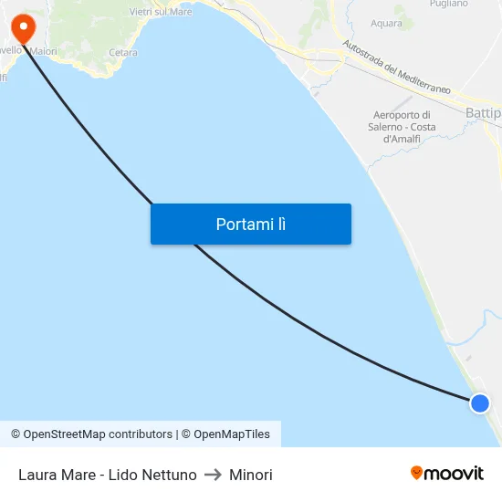 Laura Mare - Lido Nettuno to Minori map