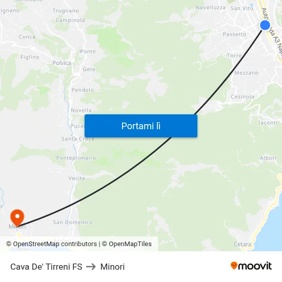 Cava De' Tirreni FS to Minori map