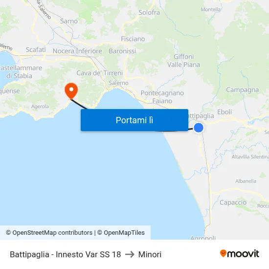 Battipaglia - Innesto Var SS 18 to Minori map