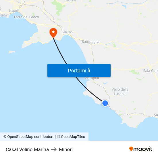 Casal Velino Marina to Minori map