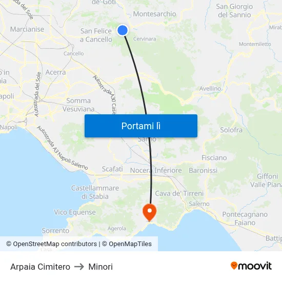 Arpaia Cimitero to Minori map