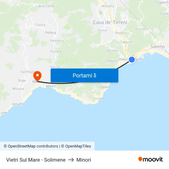 Vietri Sul Mare - Solimene to Minori map