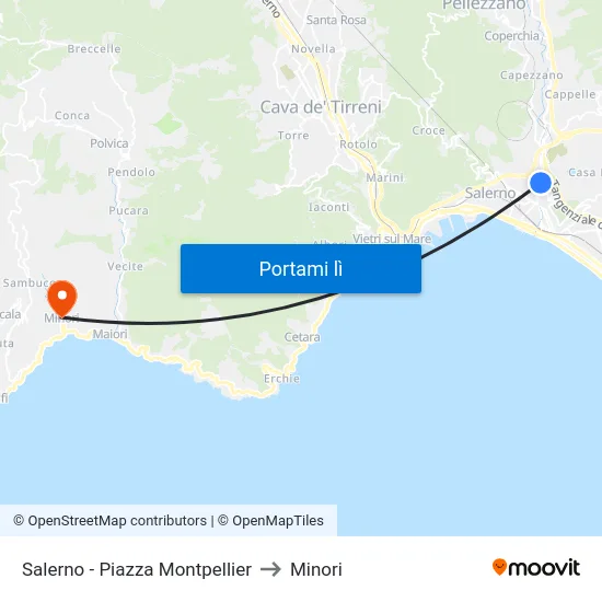 Salerno - Piazza Montpellier to Minori map