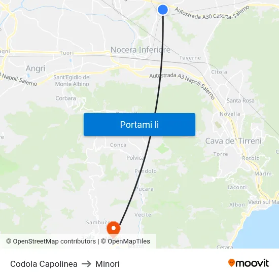 Codola Capolinea to Minori map