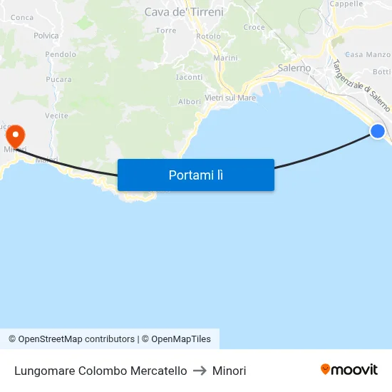 Lungomare Colombo Mercatello to Minori map