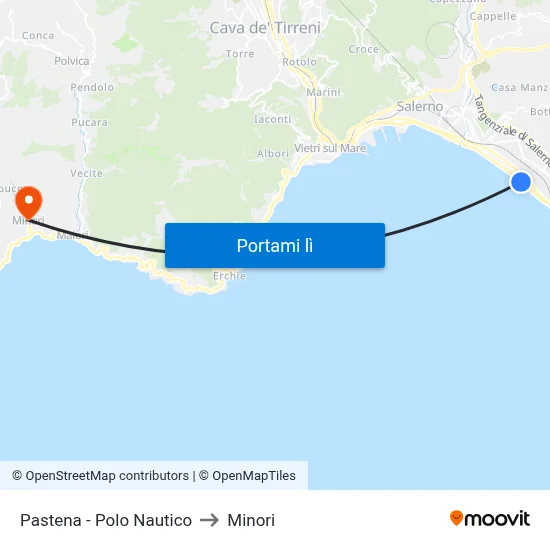 Pastena  - Polo Nautico to Minori map