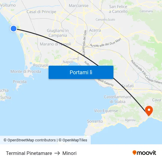 Terminal Pinetamare to Minori map