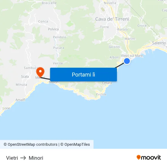 Vietri to Minori map