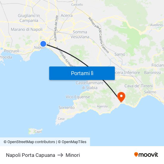 Napoli Porta Capuana to Minori map