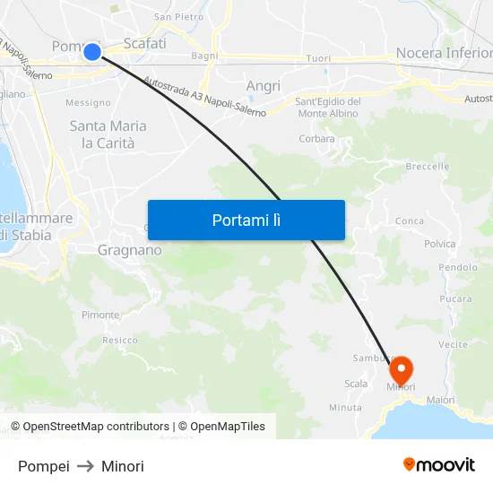 Pompei to Minori map