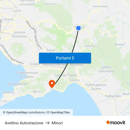 Avellino Autostazione to Minori map