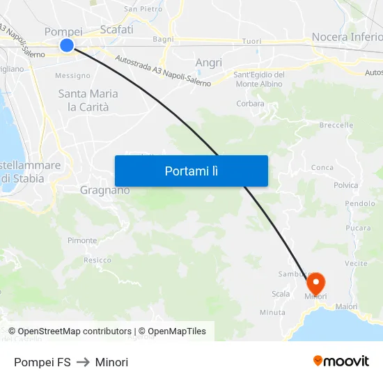 Pompei FS to Minori map