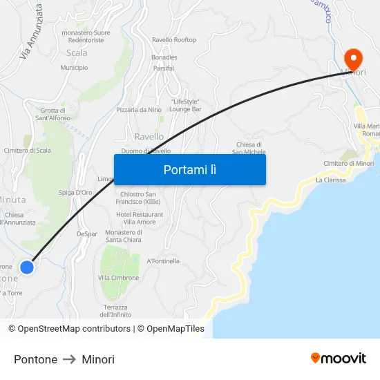Pontone to Minori map
