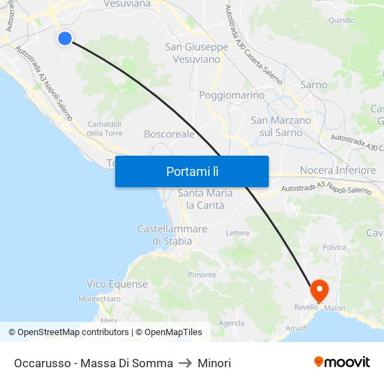 Occarusso - Massa Di Somma to Minori map
