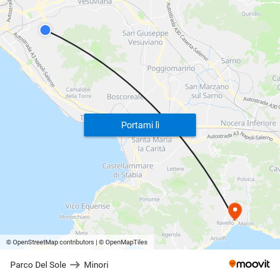 Parco Del Sole to Minori map