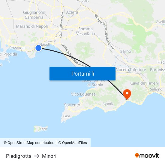 Piedigrotta to Minori map