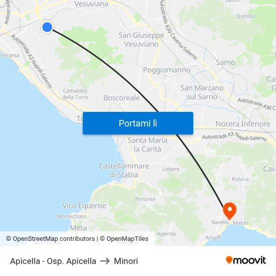 Apicella - Osp. Apicella to Minori map