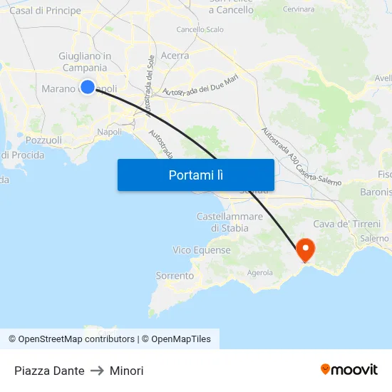 Piazza Dante to Minori map