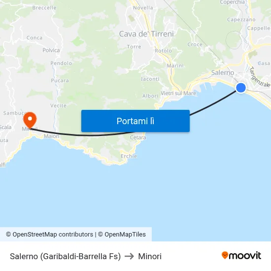 Salerno (Garibaldi-Barrella Fs) to Minori map