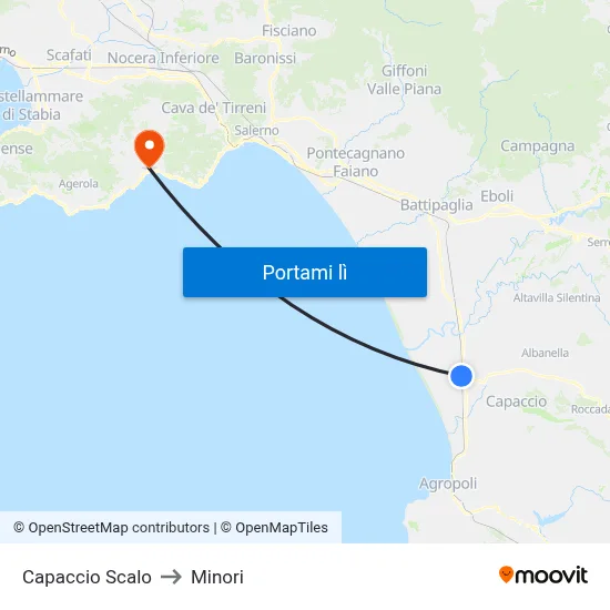 Capaccio Scalo to Minori map