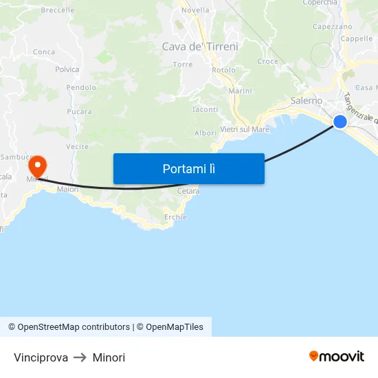 Vinciprova to Minori map