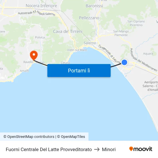 Fuorni Centrale Del Latte Provveditorato to Minori map
