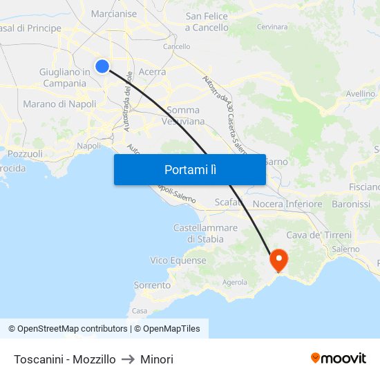 Toscanini - Mozzillo to Minori map