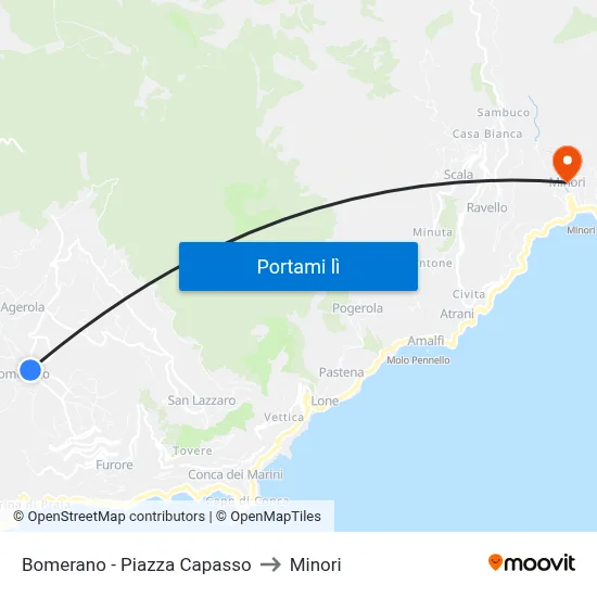 Bomerano - Piazza Capasso to Minori map