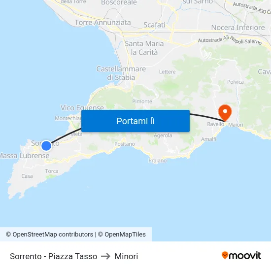 Sorrento - Piazza Tasso to Minori map