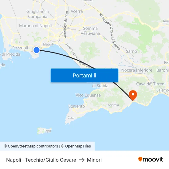 Napoli - Tecchio/Giulio Cesare to Minori map