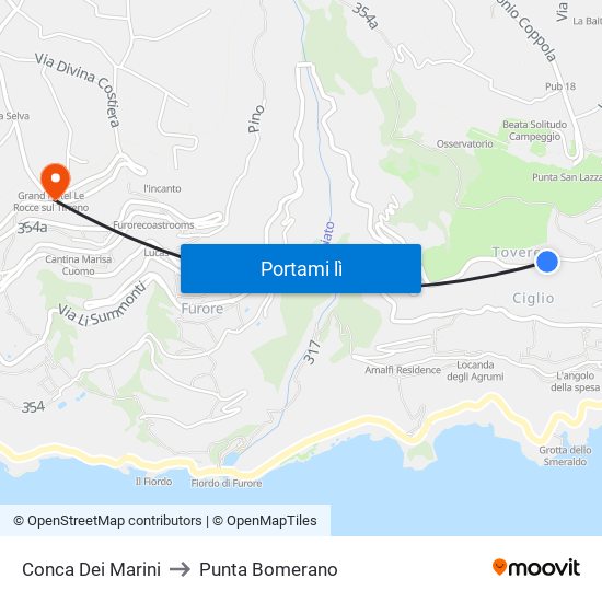 Conca Dei Marini to Punta Bomerano map