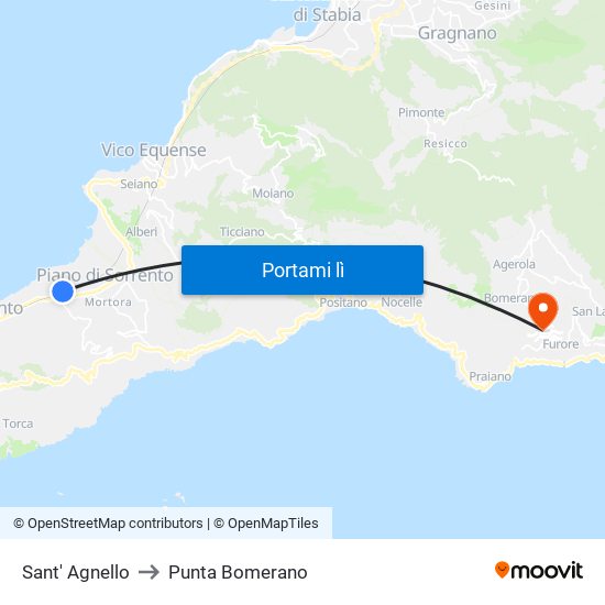 Sant' Agnello to Punta Bomerano map