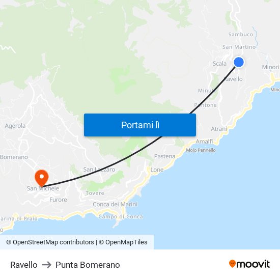 Ravello to Punta Bomerano map
