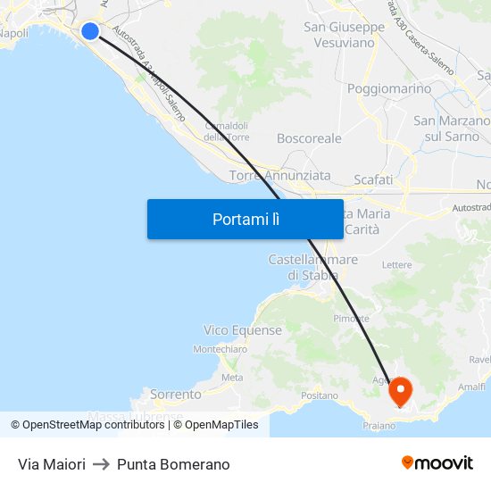 Via Maiori to Punta Bomerano map