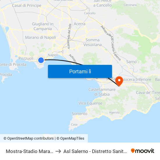 Mostra-Stadio Maradona to Asl Salerno - Distretto Sanitario 61 map