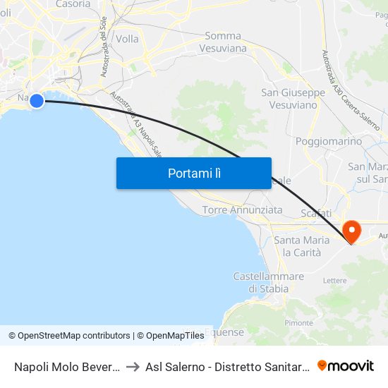 Napoli Molo Beverello to Asl Salerno - Distretto Sanitario 61 map