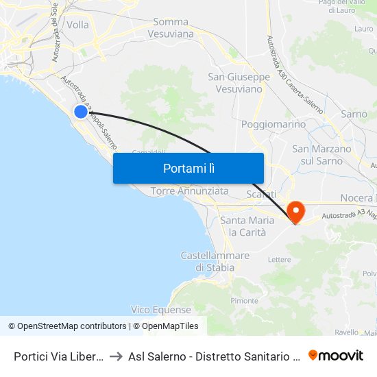 Portici Via Libertà to Asl Salerno - Distretto Sanitario 61 map