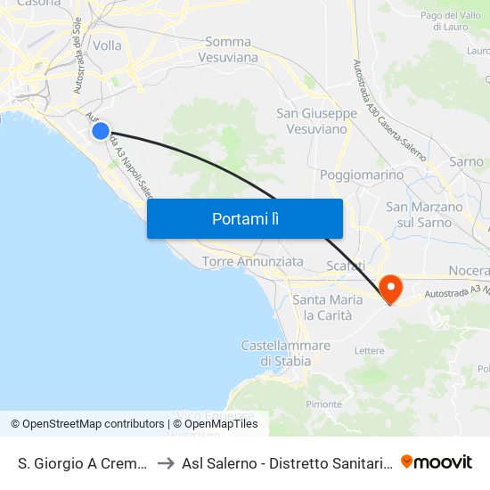S. Giorgio A Cremano to Asl Salerno - Distretto Sanitario 61 map
