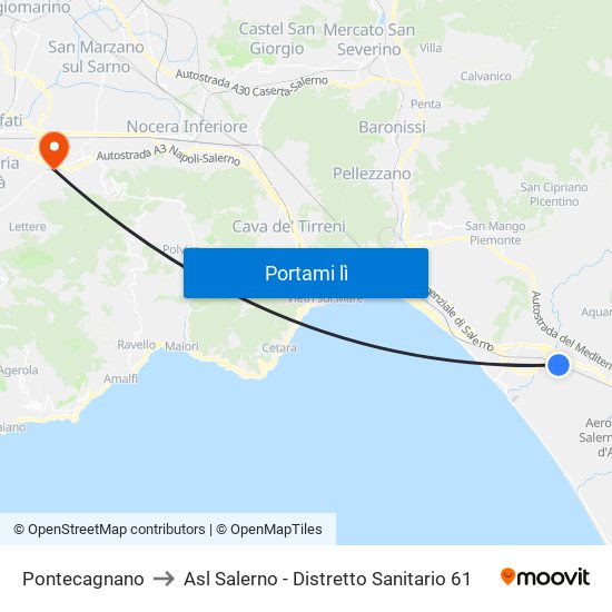 Pontecagnano to Asl Salerno - Distretto Sanitario 61 map