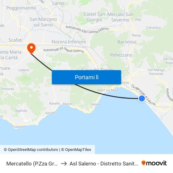 Mercatello (P.Zza Grasso) to Asl Salerno - Distretto Sanitario 61 map