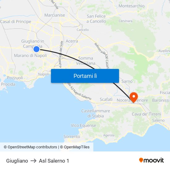 Giugliano to Asl Salerno 1 map