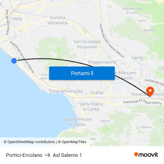 Portici-Ercolano to Asl Salerno 1 map