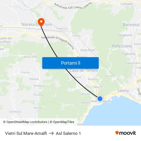 Vietri Sul Mare-Amalfi to Asl Salerno 1 map