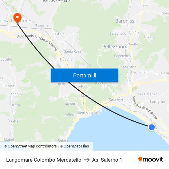 Lungomare Colombo Mercatello to Asl Salerno 1 map